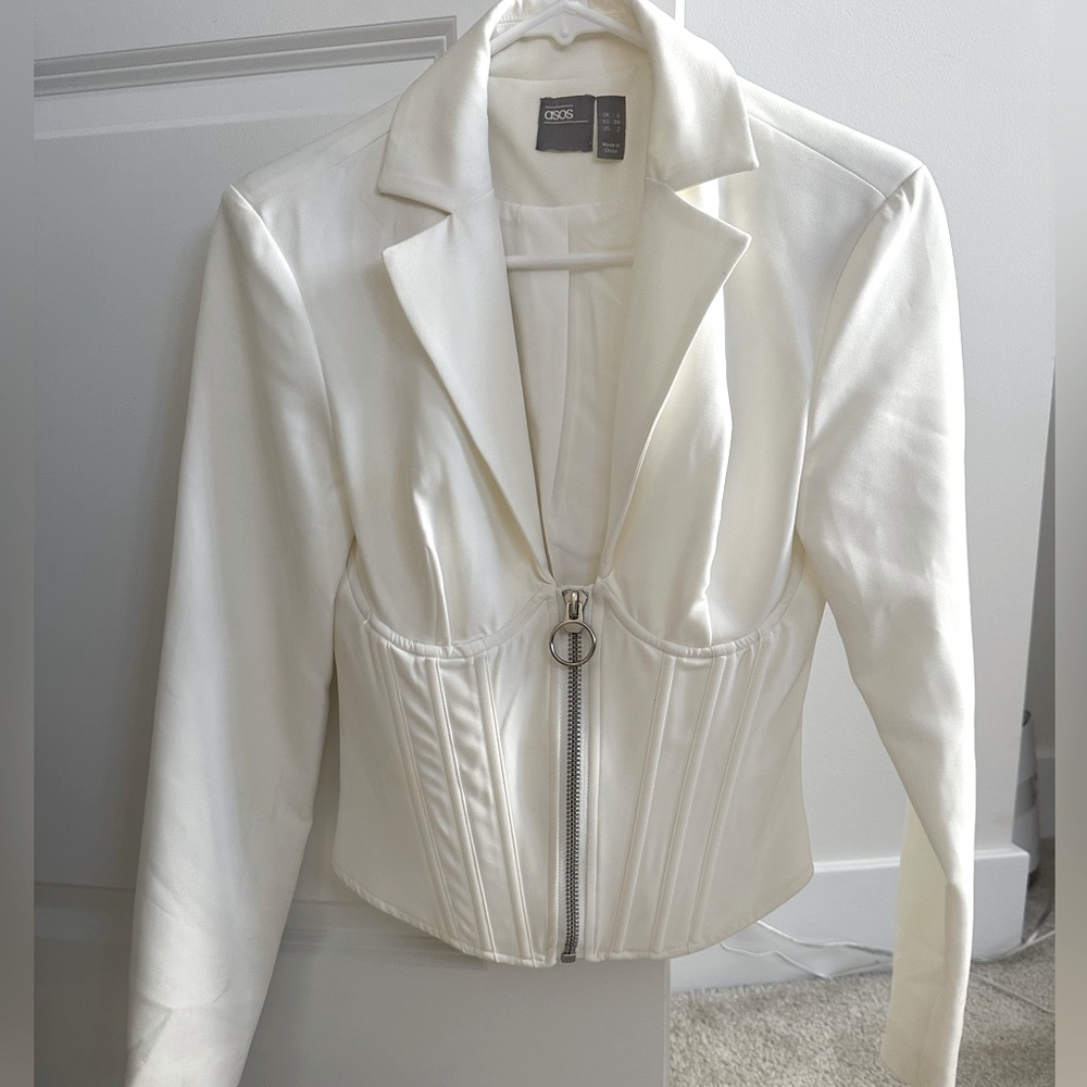 ASOS White Corset Zip Blazer Jacket